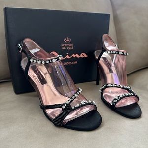 NEW Black rhinestone & beaded high heel sandeals